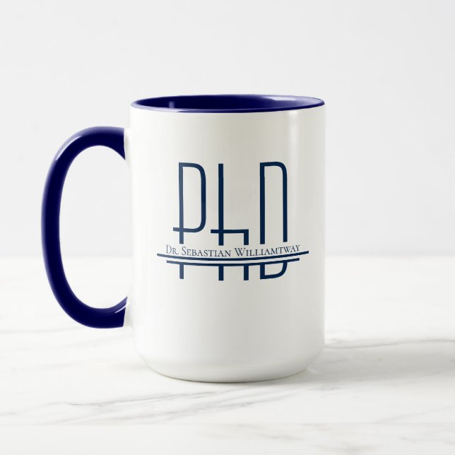 Name des Abschlusses Blue PhD Tasse (Links)