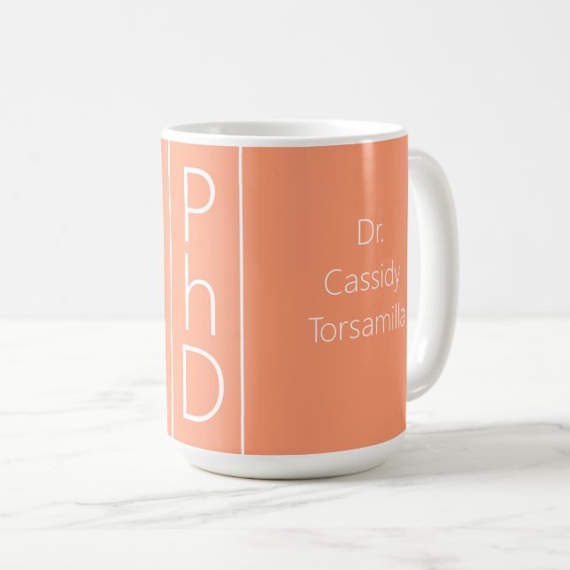 Name des Absolventen Peach White PhD Kaffeetasse (VorderseiteRechts)