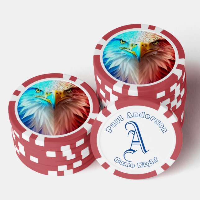 Name des amerikanischen Adlers und Monogramm Pokerchips (Stapel)