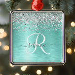 Name des aquamarin gebürsteten Metalls Silber Gli Ornament Aus Metall<br><div class="desc">Dieses trendige und schicke Ornament-Design mit hübschem silberfarbenem Glitzer auf aquamarinem,  gebürstetem metallischem Hintergrund ist einfach zu personalisieren.</div>