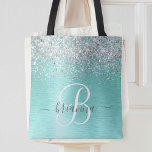 Name des aquamarin gebürsteten Metalls Silber Glit<br><div class="desc">Dieses trendige,  schicke Tote-Taschendesign mit hübschem silberfarbenem Glitzer auf aquamarinem,  gebürstetem metallischem Hintergrund ist einfach zu personalisieren.</div>