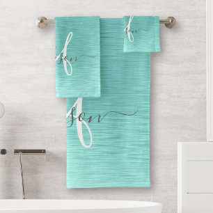 Name des aquamarin gebürsteten Metalls Silber Glit Badhandtuch Set