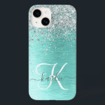 Name des aquamarin gebürsteten Metalls Silber Glit Case-Mate iPhone 14 Hülle<br><div class="desc">Dieses schicke Gehäuse mit hübschem silberfarbenem Glitzer auf aquamarinem,  gebürstetem metallischem Hintergrund ist einfach zu personalisieren.</div>