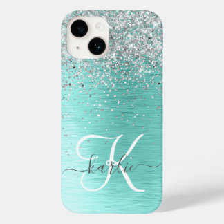 Name des aquamarin gebürsteten Metalls Silber Glit Case-Mate iPhone 14 Hülle
