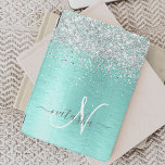 Name des aquamarin gebürsteten Metalls Silber Glit iPad Mini Hülle<br><div class="desc">Dieses schicke Design mit hübschem silberglänzenden Glitzer auf aquamarinem,  gebürstetem metallischem Hintergrund ist einfach zu personalisieren.</div>