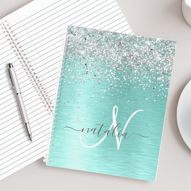 Name des aquamarin gebürsteten Metalls Silber Glit Notizbuch (Von Creator hochgeladen)