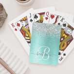 Name des aquamarin gebürsteten Metalls Silber Glit Spielkarten<br><div class="desc">Dieses schicke Design mit hübschen silber funkelnden Imitaten Glitzer auf aquamarinem,  gebürstetem metallischem Hintergrund ist einfach zu personalisieren.</div>