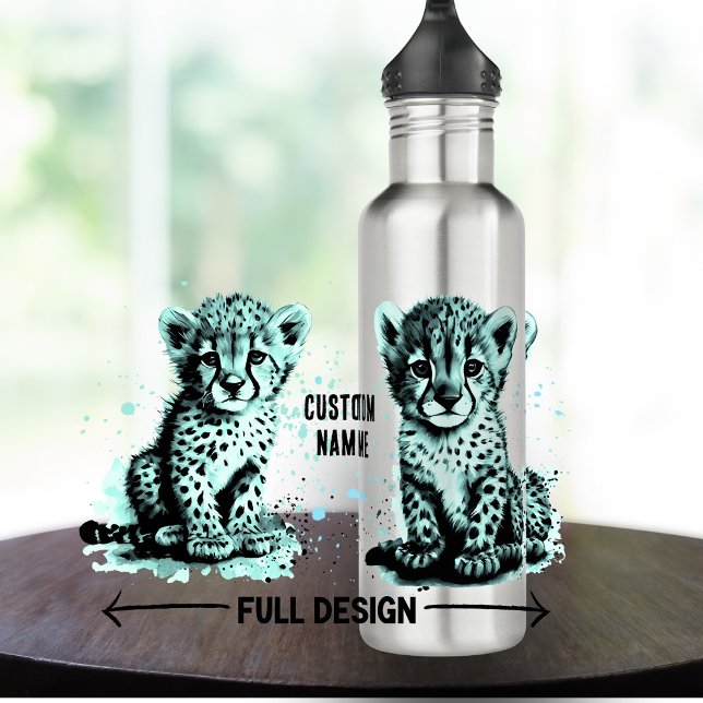 Name des aquamarinen Baby Cheetah Child Edelstahlflasche (Von Creator hochgeladen)