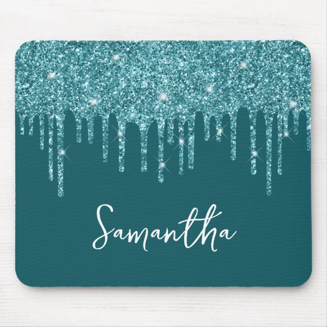Name des aquamarinen Glitzer Mousepad (Vorne)