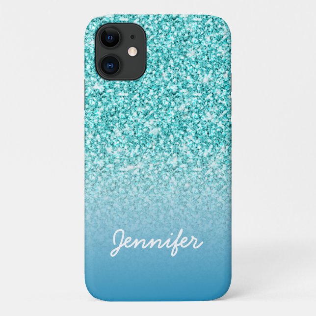 Name des Aquamarinen Glitzer Personalisiert Case-Mate iPhone Hülle (Rückseite)