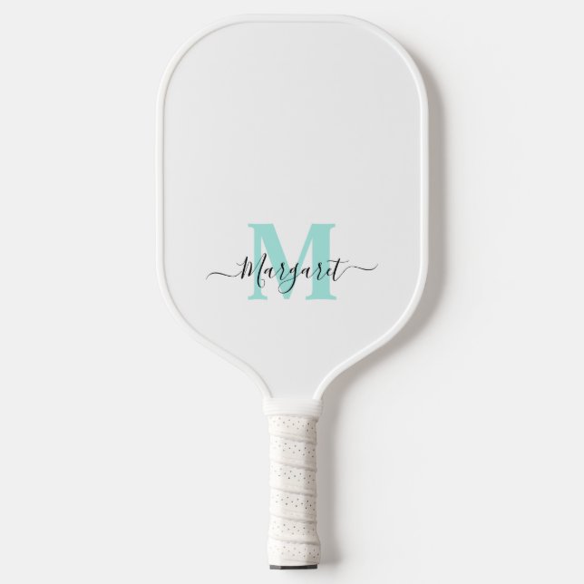 Name des aquamarinen Monogram Boho Chic Skripts Pickleball Schläger (Vorderseite)