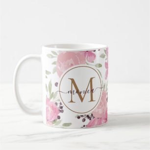 Name des Aquarells Floral Gold Monogram Kaffeetasse