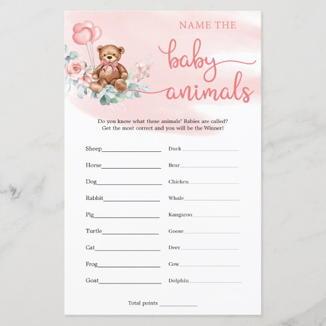 Name des Baby Animals Teddy Bear Eucalyptus Game (Vorderseite)