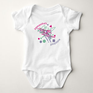 Name des Babys Rosa Lila Türkis Formen Spieltermin Baby Strampler
