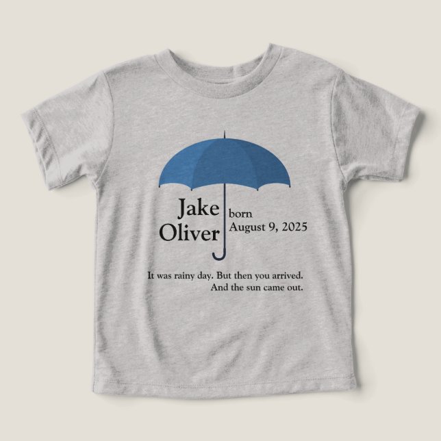 Name des Babys und Datum unter Blue Umbrella (Design Vorderseite)