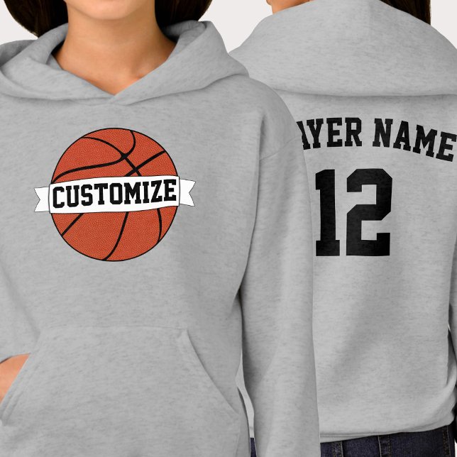 Name des Basketballteams, Name des Spielers und Nu Hoodie (Custom basketball team hoodie with personalized team name, player name and jersey number.)