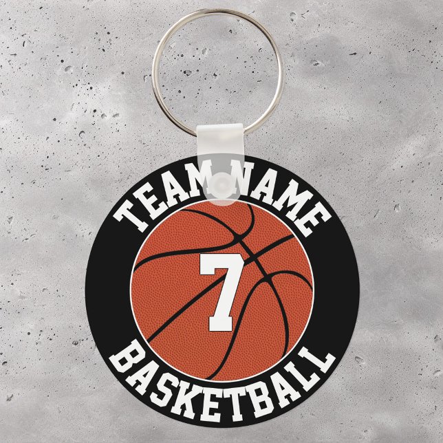 Name des Basketballteams und Nummer des Spielers Schlüsselanhänger (Basketball keychain with custom team name and player jersey number.)