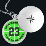 Name des benutzerdefinierten Basketballspielers Medaillon<br><div class="desc">Geeignete Basketballspieler Jersey Nummer Team Name rund Schließfächer Halskette. Personalisiertes Sportgeschenk für Basketballspieler,  Fan und Trainer. Neongrüne oder benutzerdefinierte Hintergrundfarbe. Sportliche Geschenke für Mädchen,  Schwester,  Tochter,  Enkelin,  Mutter,  Freund,  Teamkollege etc.</div>