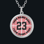 Name des benutzerdefinierten Basketballspielers Versilberte Kette<br><div class="desc">Der Basketballspieler Jersey-Teamname rund um die Silver Plated Necklace. Personalisiertes Sportgeschenk für Basketballspieler,  Fan und Trainer. Korallenrosa oder benutzerdefinierte Hintergrundfarbe. Sportliche Geschenke für Mädchen,  Schwester,  Tochter,  Enkelin,  Mutter,  Freund,  Teamkollege etc.</div>