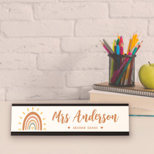 Name des benutzerdefinierten Lehrers Boho Rainbow Schreibtischnamensplakette