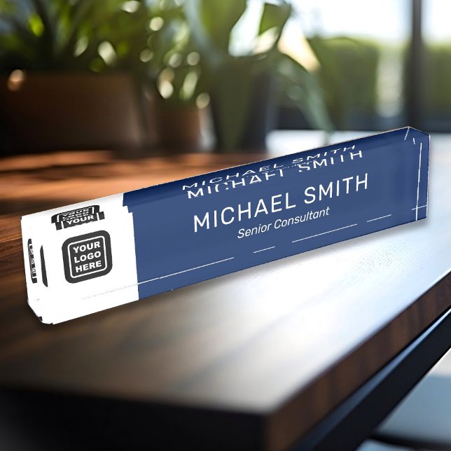 Name des benutzerdefinierten Logos Eleganblau Namensplakette (Von Creator hochgeladen)