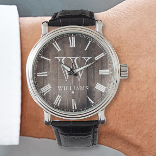 Name des benutzerdefinierten Monogramms Rustikaler Armbanduhr