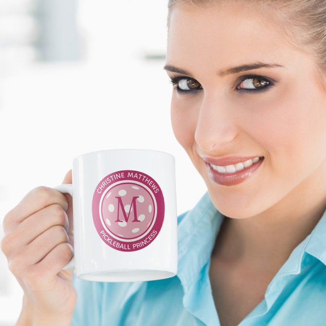 Name des benutzerdefinierten Zitats bei Pickleball Kaffeetasse (Pickleball Princess Custom Quote Name Initial Pink Coffee Mug)