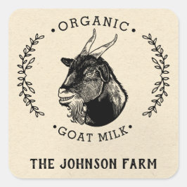 Name des Betriebs | Kranz | Ziegenkäse | VINTAG Quadratischer Aufkleber