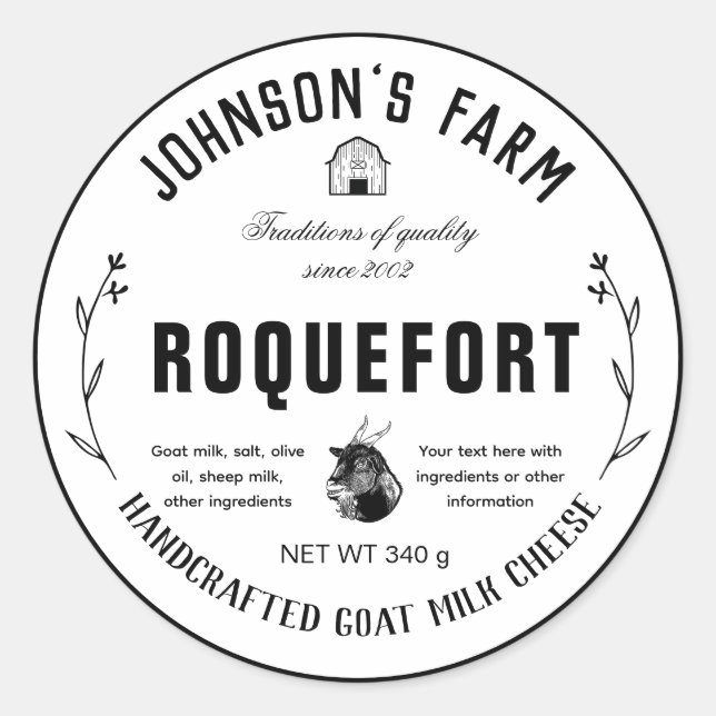Name des Betriebs | Kranz | Ziegenmilchkäse | VINT Runder Aufkleber (Vorderseite)