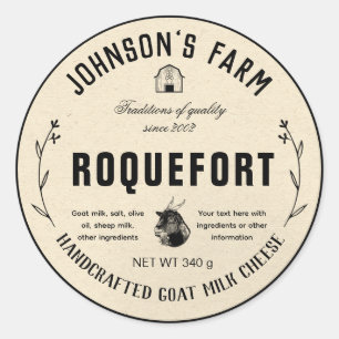 Name des Betriebs   Kranz   Ziegenmilchkäse   VINT Runder Aufkleber
