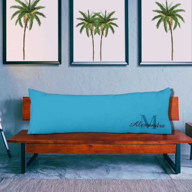 Name des blauen Solid-Color-Monogramms Seitenschläferkissen (Von Creator hochgeladen)