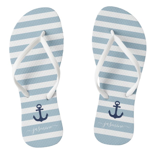 Name des blauen und weißen Wasserstreifens Flip Flops (Fußbett)