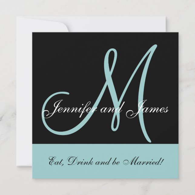 Name des Blue Wedding Invitation Monogram Sprichwo Einladung (Vorderseite)