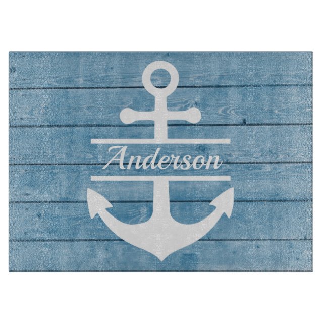 Name des Blue Wood Beach House Cutting Board Schneidebrett (Vorderseite)
