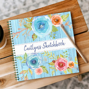 Name des Blumenschrift-Sketchbook blue wood water  Notizbuch