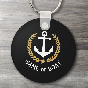 Name des Bootes Anchor Gold Style Laurel Star Navy Schlüsselanhänger