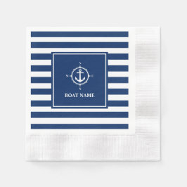 Name des Bootes Kompass Anker Blue Stripes Cocktai Serviette