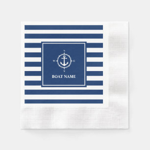 Name des Bootes Kompass Anker Blue Stripes Cocktai Serviette