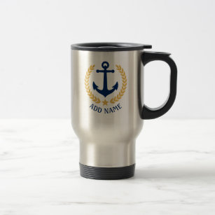 Name des Bootes Nautical Anchor Gold Style Laurel  Reisebecher