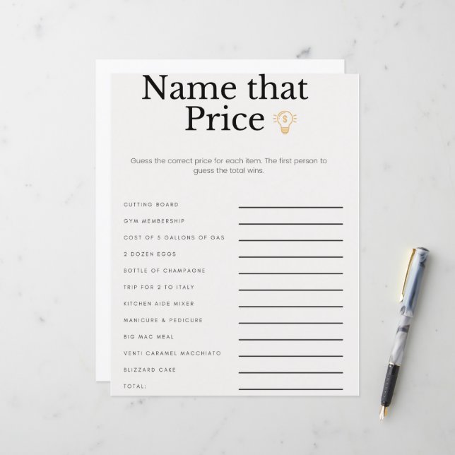 Name des Brautparty Bridal Brunch Spiel (Vorderseite/Rückseite Beispiel)