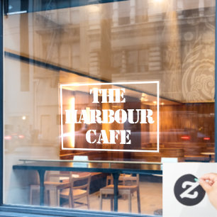Name des Cafés auf einer Fensterklammer Fensteraufkleber