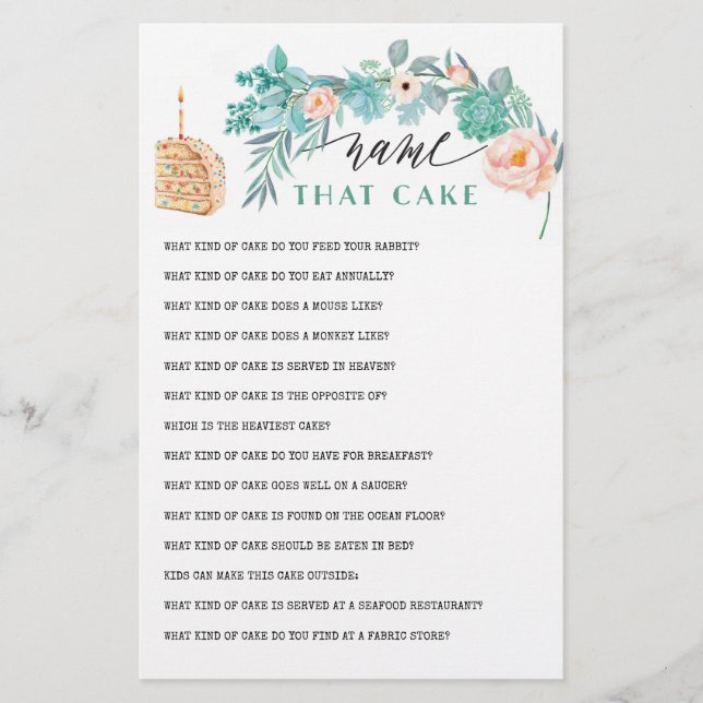 Name des Cake Brautparty Games (Vorderseite)