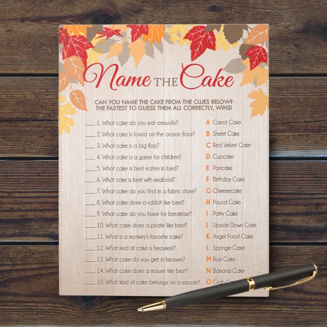 Name des Cake Fall Showdusche Party Pack Notizblock (Name That Cake Fall Bridal Shower Party Game. Comes in a pack of 40 easy tear away games!)