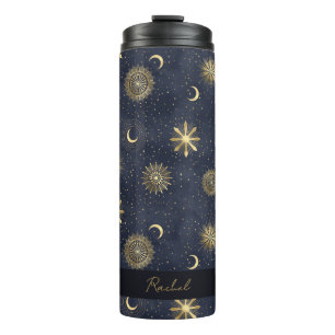 Name des Celestial Blue und Gold Monogram Thermosbecher