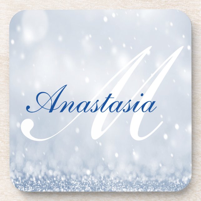 Name des coolen, Phantastischen, blauen Glitzer Getränkeuntersetzer (Vorderseite)