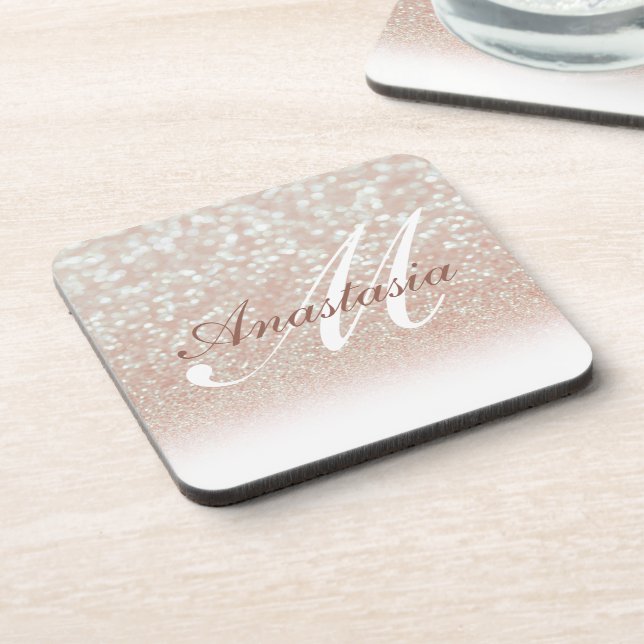 Name des coolen, Phantastischen, rosa Glitzer Getränkeuntersetzer (Linke Seite)