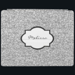 Name des coolen Silber-Glitzer, funkelnd, Monogram iPad Hülle<br><div class="desc">Cooler silberner Glitzer funkelnde leuchtende Monogramm Namensschild. Sie können den Namen leicht ändern.</div>