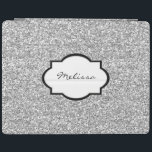 Name des coolen Silber-Glitzer, funkelnd, Monogram iPad Hülle<br><div class="desc">Cooler silberner Glitzer funkelnde leuchtende Monogramm Namensschild. Sie können den Namen leicht ändern.</div>