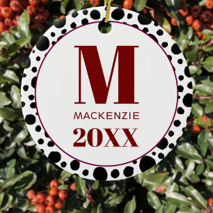 Name des Dalmatiners Monogramm Jahr Rot und Weiß Keramik Ornament