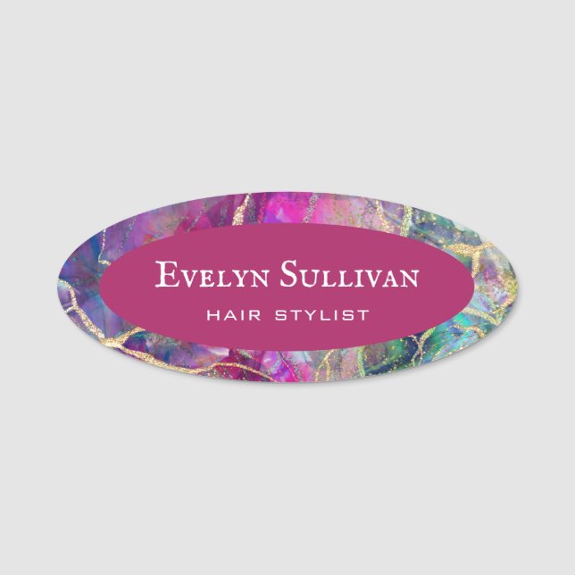 Name des Designs der Fuchsia Aquamarine Opal Namensschild (Vorderseite)